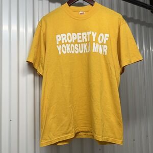 Mens Large Yellow Property of Yokosuka MWR Graphic T Shirt Made in USA